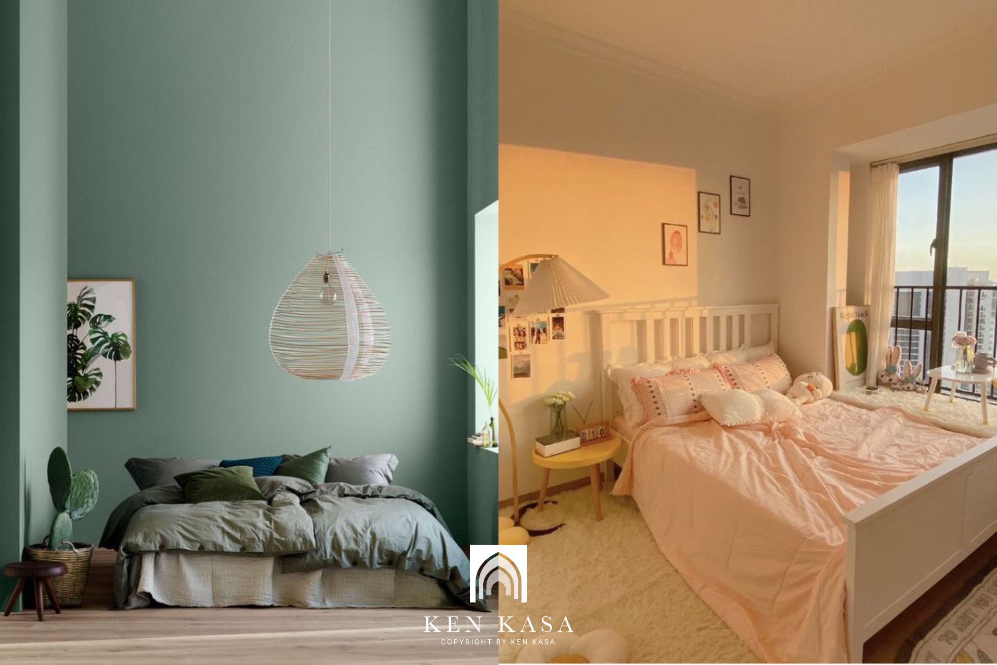 sử dụng màu xanh và hồng pastel trong cách thiết kế phòng homestay đẹp